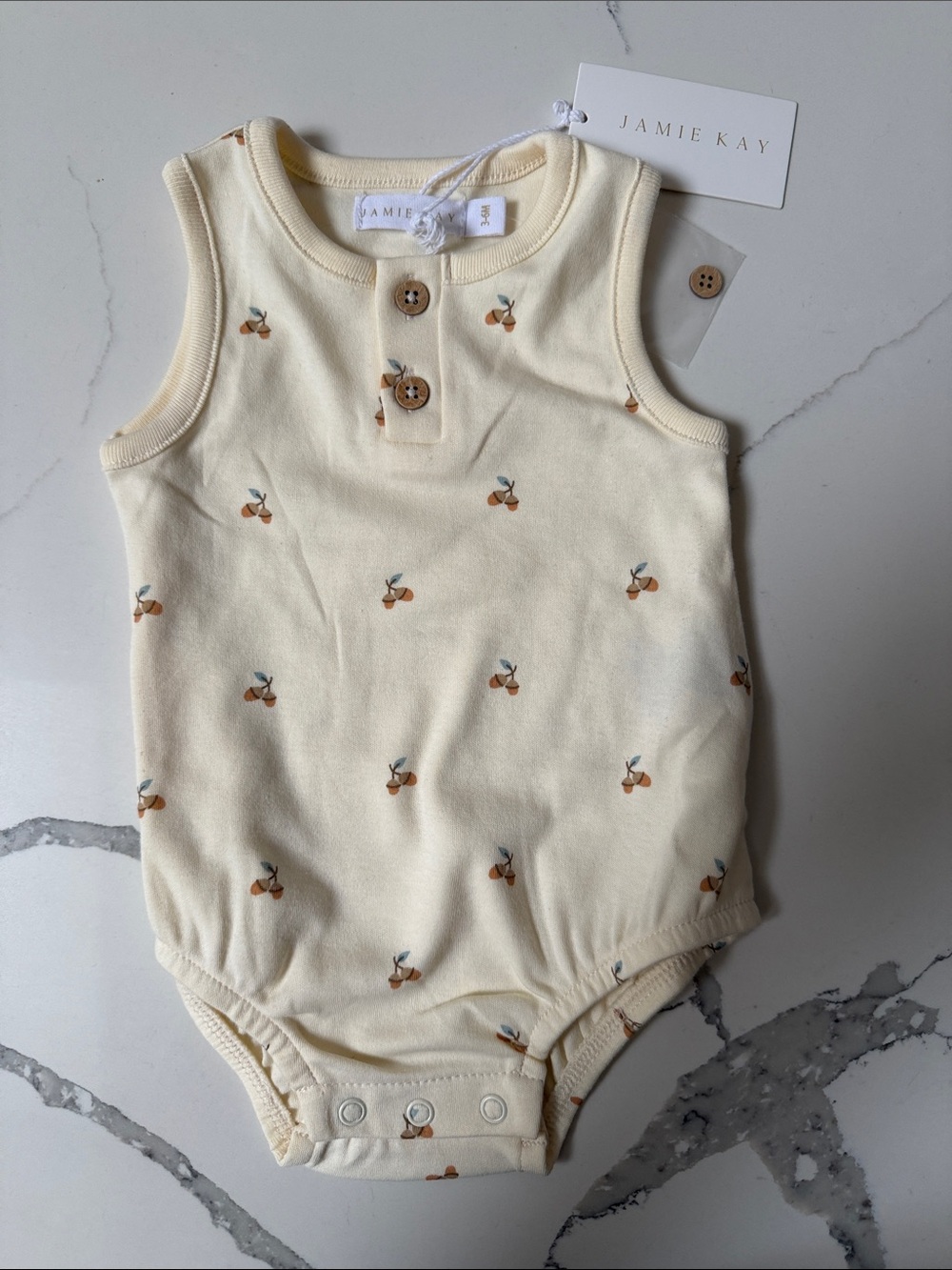 Jamie Kay Cream acorn Print Sleeveless Baby Romper